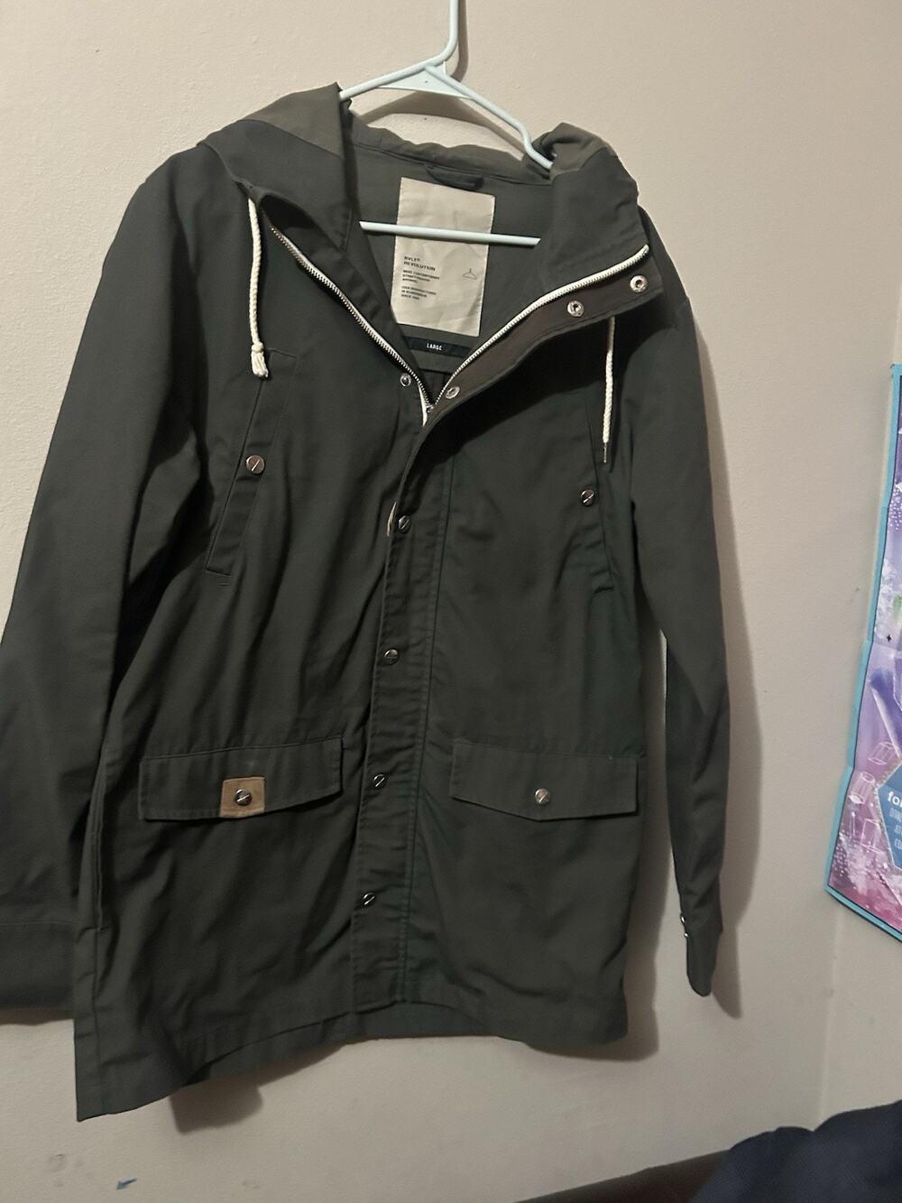 RVLT Revolution Men's Green Hooded Mid-Length Parka Jacket Zip/Snap L